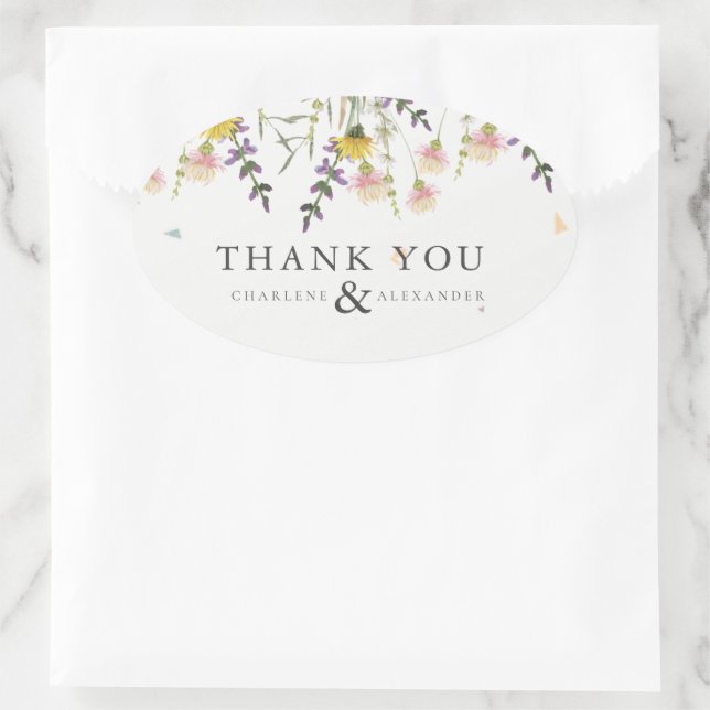 Wildflower Meadow Wedding Thank You Favor Oval Sticker (Bag)