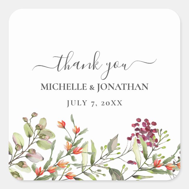 Wildflower Meadow Wedding Thank You Favors Square Sticker (Front)