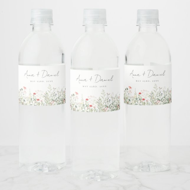 Wildflower Meadow Wedding Water Bottle Label (Bottles)