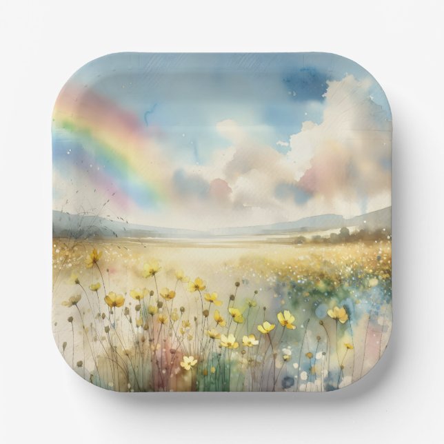Wildflower Meadow With a Rainbow Paper Plates (Front)