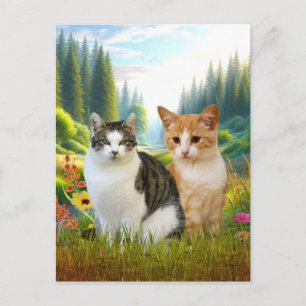 Wildflower Meadow with Cats Postcard