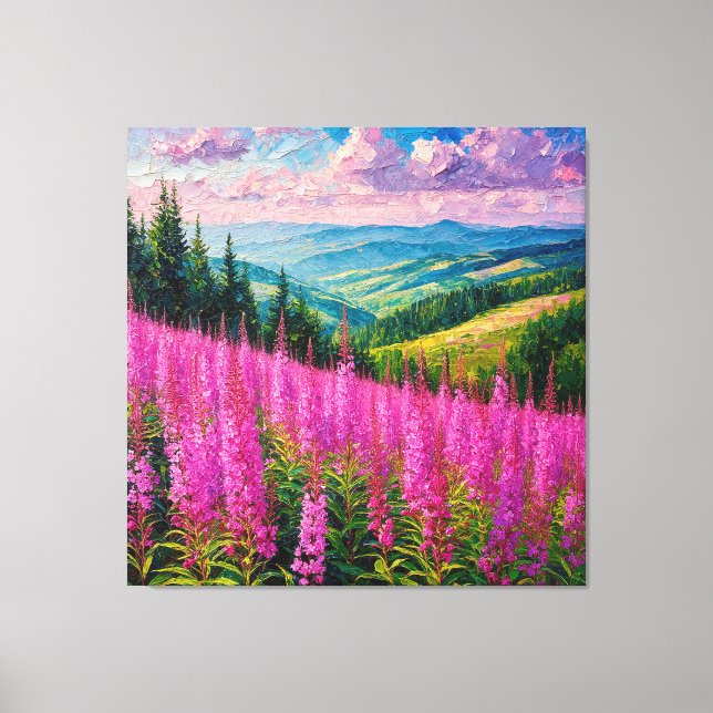 Wildflower Meadow with Mountain Landscape Canvas Print (Front)