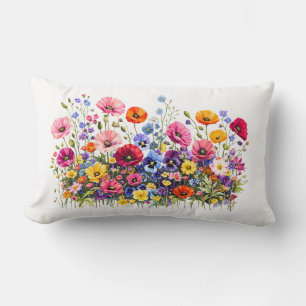 Wildflower Meadow with natural watercolor blooms Lumbar Pillow