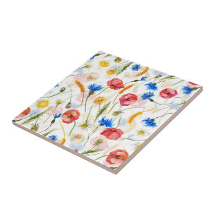 WIldflower Meadow With Poppies And Cornflowers Ceramic Tile