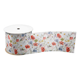 WIldflower Meadow With Poppies Satin Ribbon