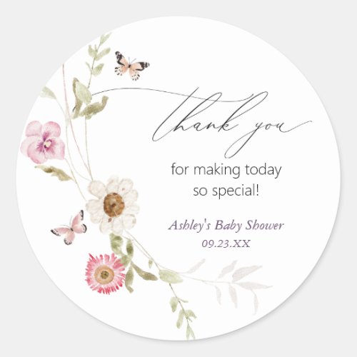 Wildflower Meadow Wreath Baby Shower Classic Round Sticker