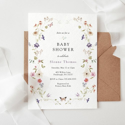 Wildflower Meadow Wreath Baby Shower Invitation