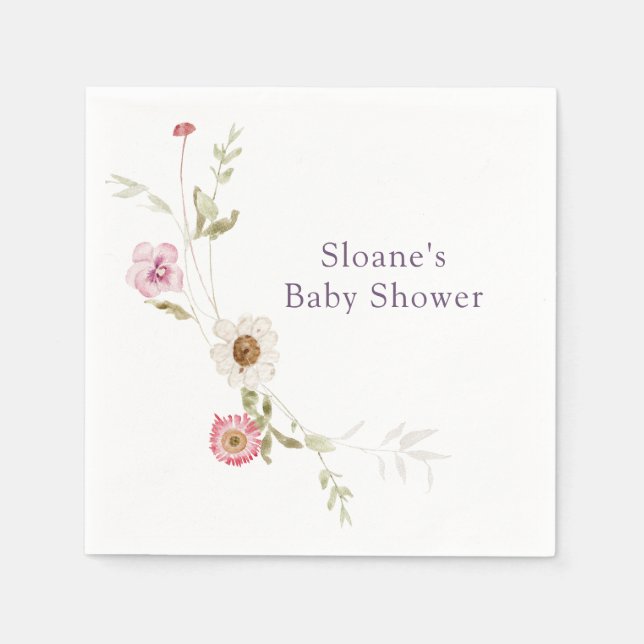 Wildflower Meadow Wreath Baby Shower Napkins (Front)