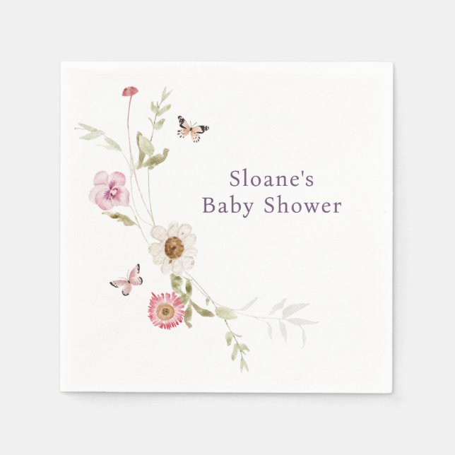 Wildflower Meadow Wreath Baby Shower Napkins (Front)