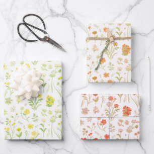 Wildflower meadow Yellow, Orange, Peach, White Wrapping Paper Sheets