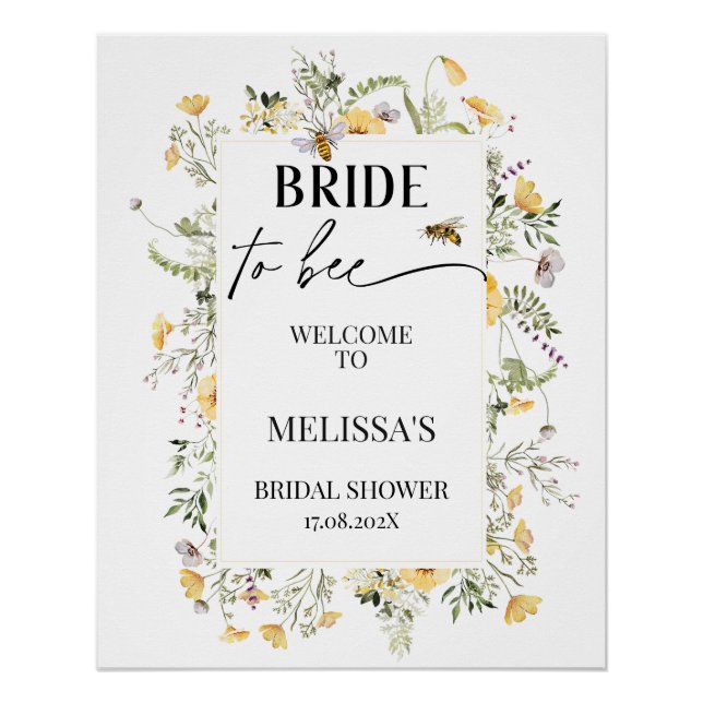Wildflower Meant To Bee Bridal Shower Welcome Sign (Front)