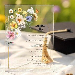 Wildflower Medical Nursing School Grad Party Photo Acrylic Invitations