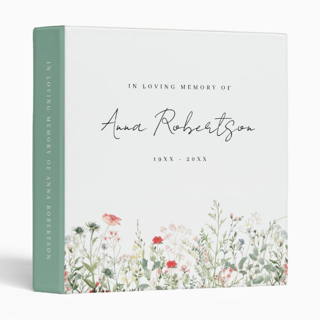 Wildflower Memorial Celebration of Life Keepsake 3 Ring Binder (Front/Spine)