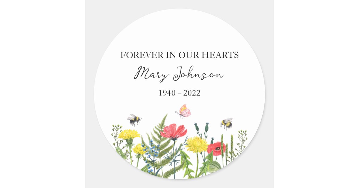 Funeral Sticker Cd R File Wildflower Memorial Funeral Classic Round Sticker | Zazzle