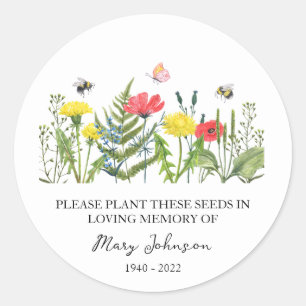 Wildflower Memorial Funeral Seed Packet Classic Round Sticker