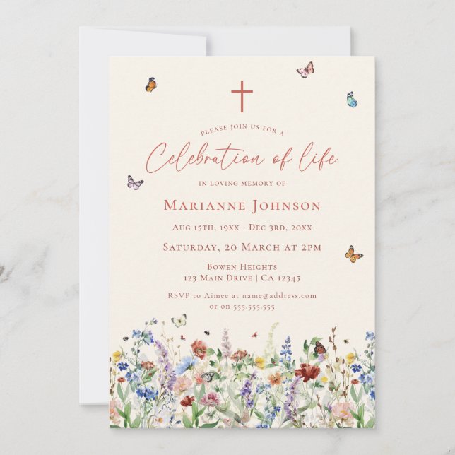 Wildflower Memorial Service Celebration of Life Invitation (Front)