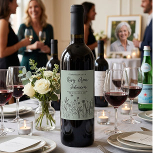 Wildflower Memorial Wine Label on Sage Green