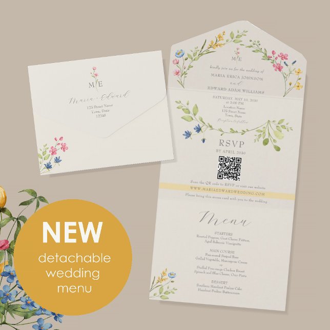 Wildflower Menu Ivory Wedding All In One Invitation (Creator Uploaded)