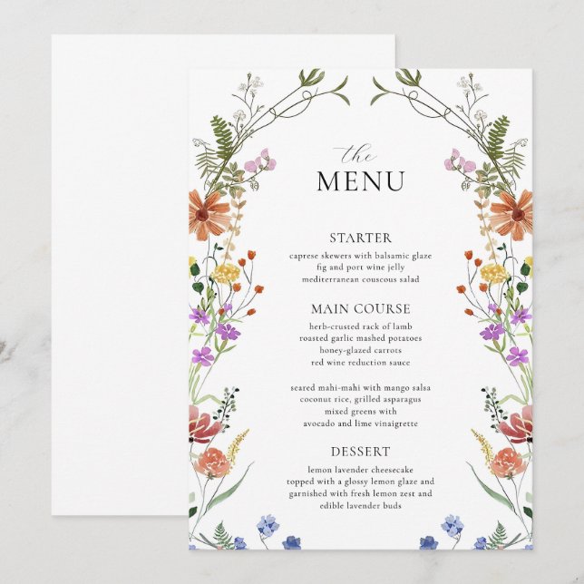 Wildflower Menu Template, Garden party bridal show Invitation (Front/Back)