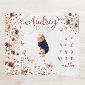 Wildflower Milestone Blanket Baby Girl Month BlanK