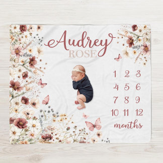 Wildflower Milestone Blanket Baby Girl Month BlanK