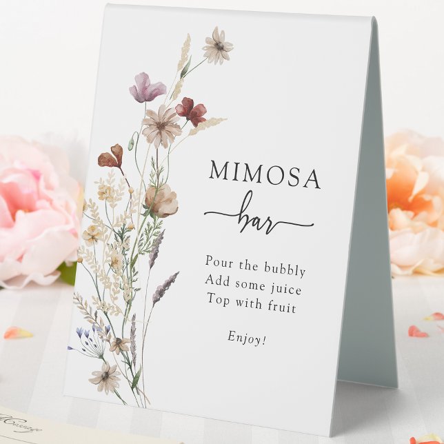 Wildflower Mimosa Bar Tent Sign (Boho White Wildflower Mimosa Bar Tent Sign by Painted Paperie
)