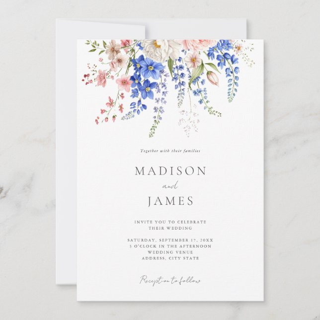 Wildflower Minimalist Boho Floral Wedding Invitation (Front)