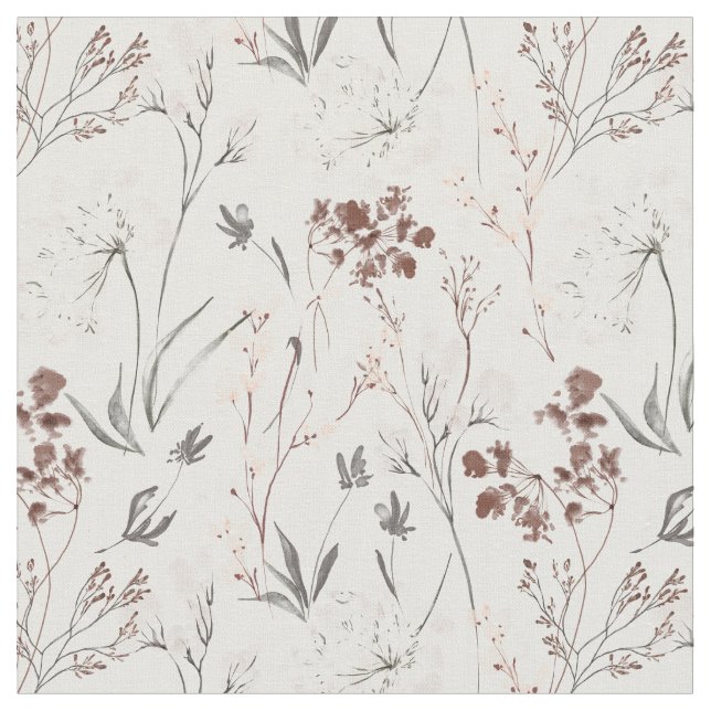 Wildflower minimalist elegant leaves soft floral  fabric (Close Up)