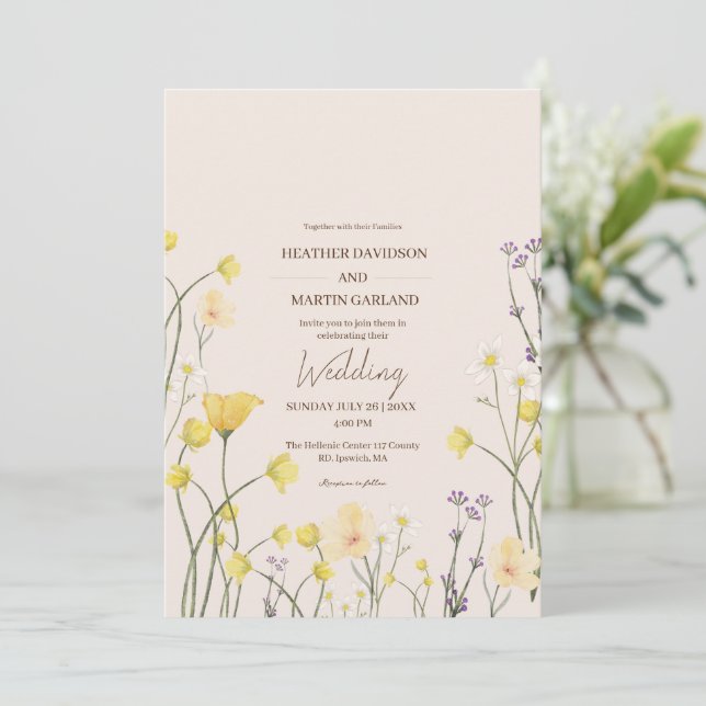 Wildflower Minimalist Rustic Garden Wedding  Invitation (Standing Front)