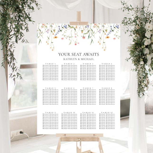 Wildflower Minimalist Wedding 12 Table Seating Poster (Creator Uploaded)