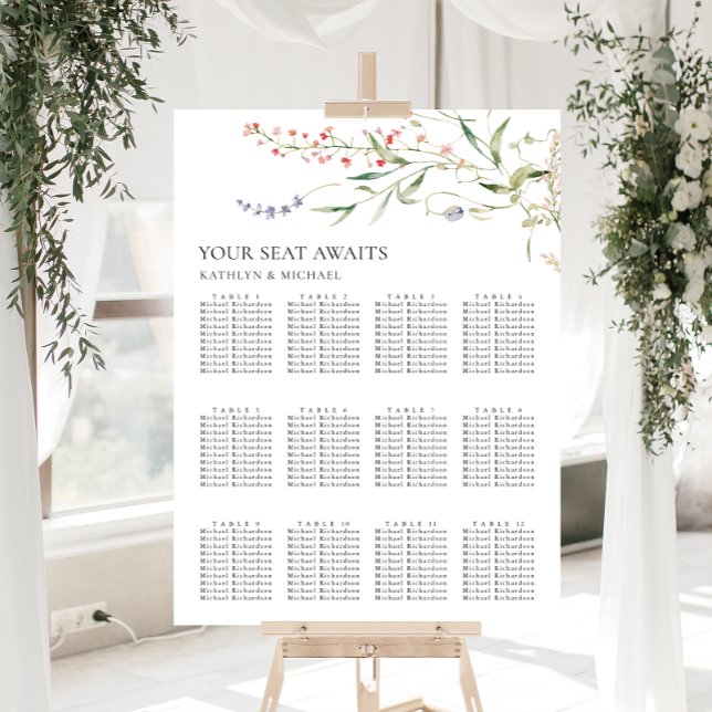 Wildflower Minimalist Wedding 12 Table Seating Poster (Creator Uploaded)