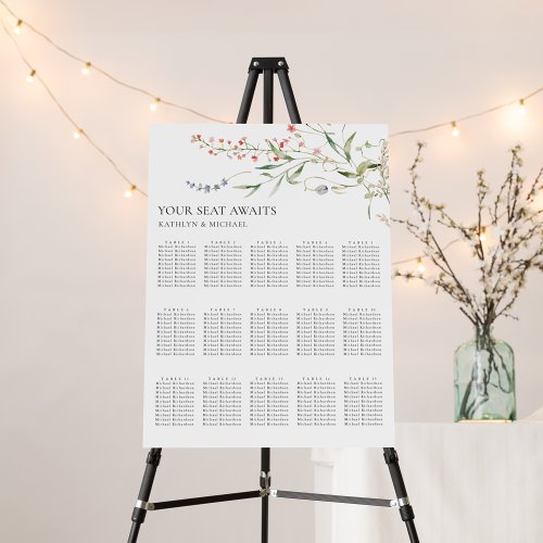 Wildflower Minimalist Wedding 15 Table Seating Foam Board