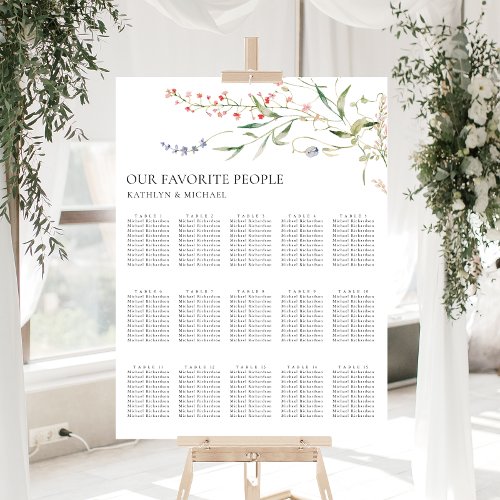 Wildflower Minimalist Wedding 15 Table Seating Poster