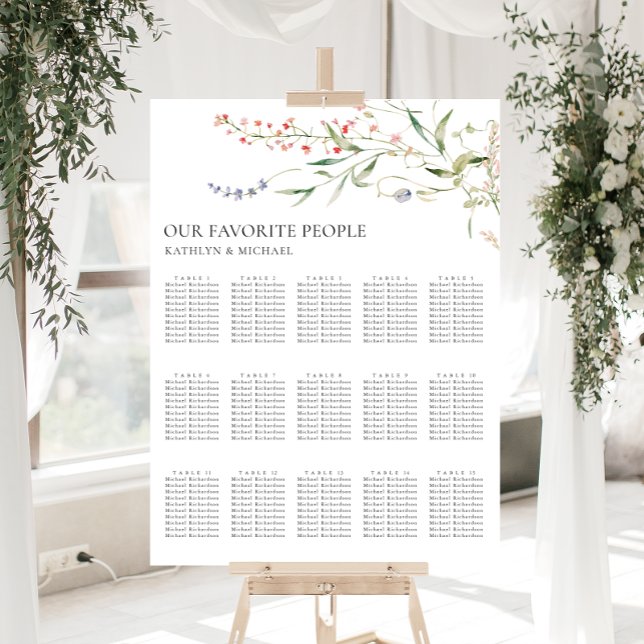 Wildflower Minimalist Wedding 15 Table Seating Poster (Creator Uploaded)