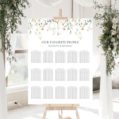 Wildflower Minimalist Wedding 15 Table Seating Poster