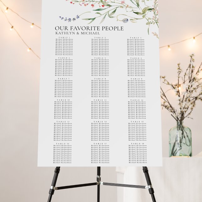 Wildflower Minimalist Wedding 18 Table Seating Foam Board (Creator Uploaded)