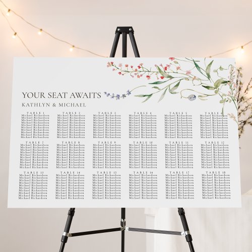 Wildflower Minimalist Wedding 18 Table Seating Foam Board