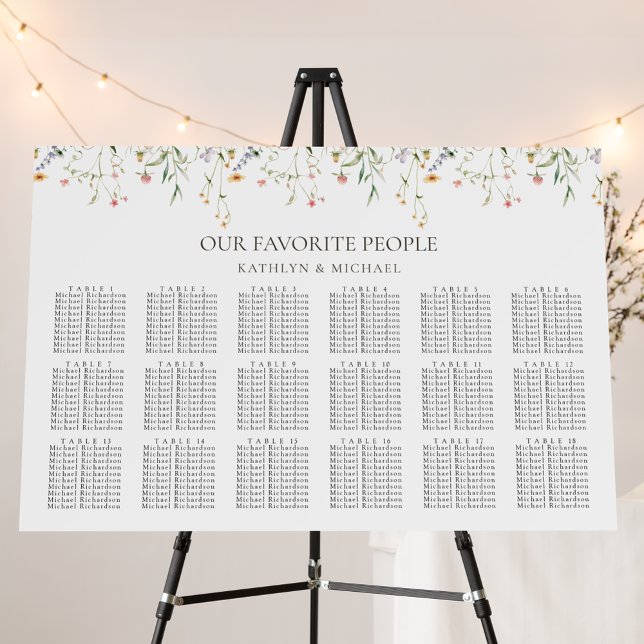 Wildflower Minimalist Wedding 18 Table Seating Foam Board (Creator Uploaded)