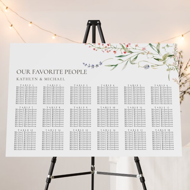 Wildflower Minimalist Wedding 18 Table Seating Foam Board (Creator Uploaded)