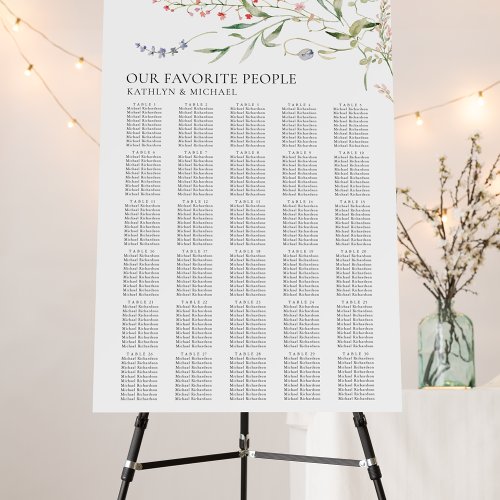 Wildflower Minimalist Wedding 30 Table Seating Foam Board