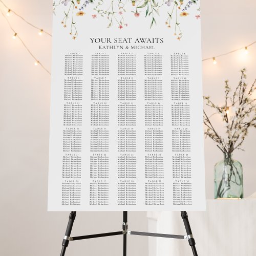 Wildflower Minimalist Wedding 30 Table Seating Foam Board