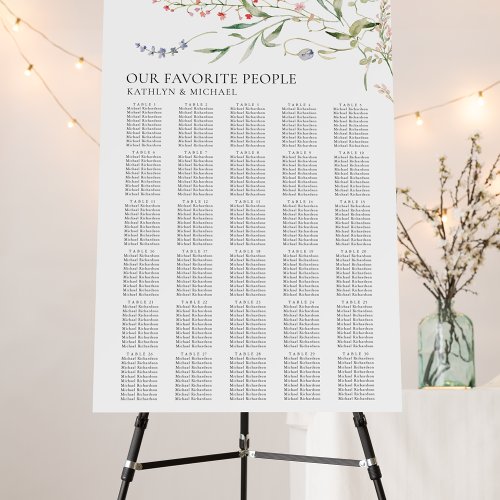 Wildflower Minimalist Wedding 30 Table Seating Foam Board