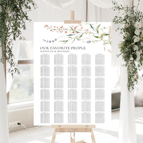 Wildflower Minimalist Wedding 30 Table Seating Poster