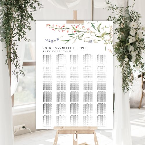 Wildflower Minimalist Wedding 30 Table Seating Poster