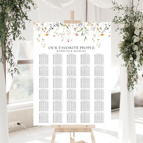 Wildflower Minimalist Wedding 30 Table Seating Poster