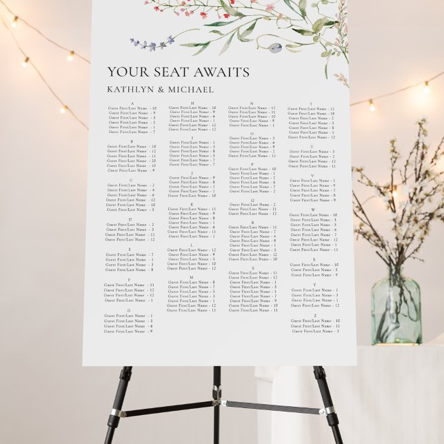 Wildflower Minimalist Wedding Alphabetical Seating Foam Board (Creator Uploaded)