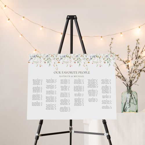 Wildflower Minimalist Wedding Alphabetical Seating Foam Board