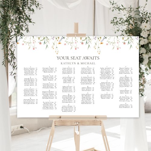 Wildflower Minimalist Wedding Alphabetical Seating Poster