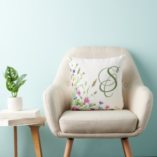 Wildflower Modern Elegant Monogram Throw Pillow