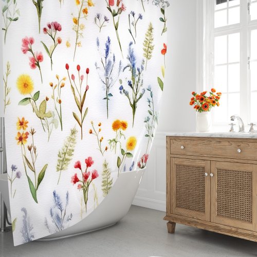 Wildflower Modern Elegant Watercolor Floral Shower Curtain